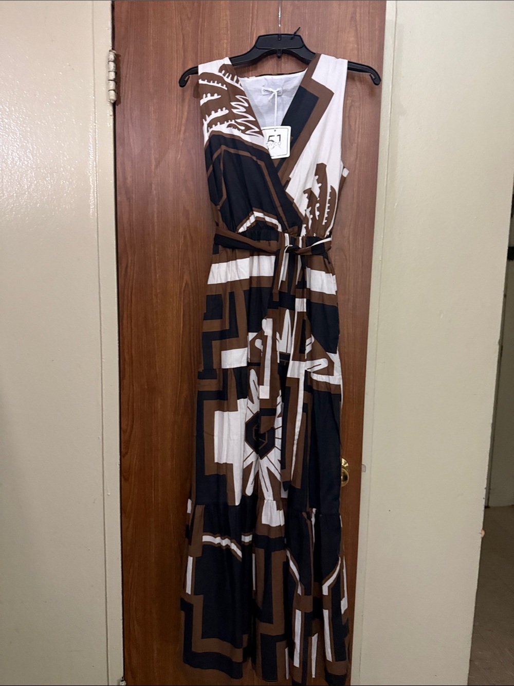 Sleeveless Geometric Maxi Dress in Brown & Black - Unbranded